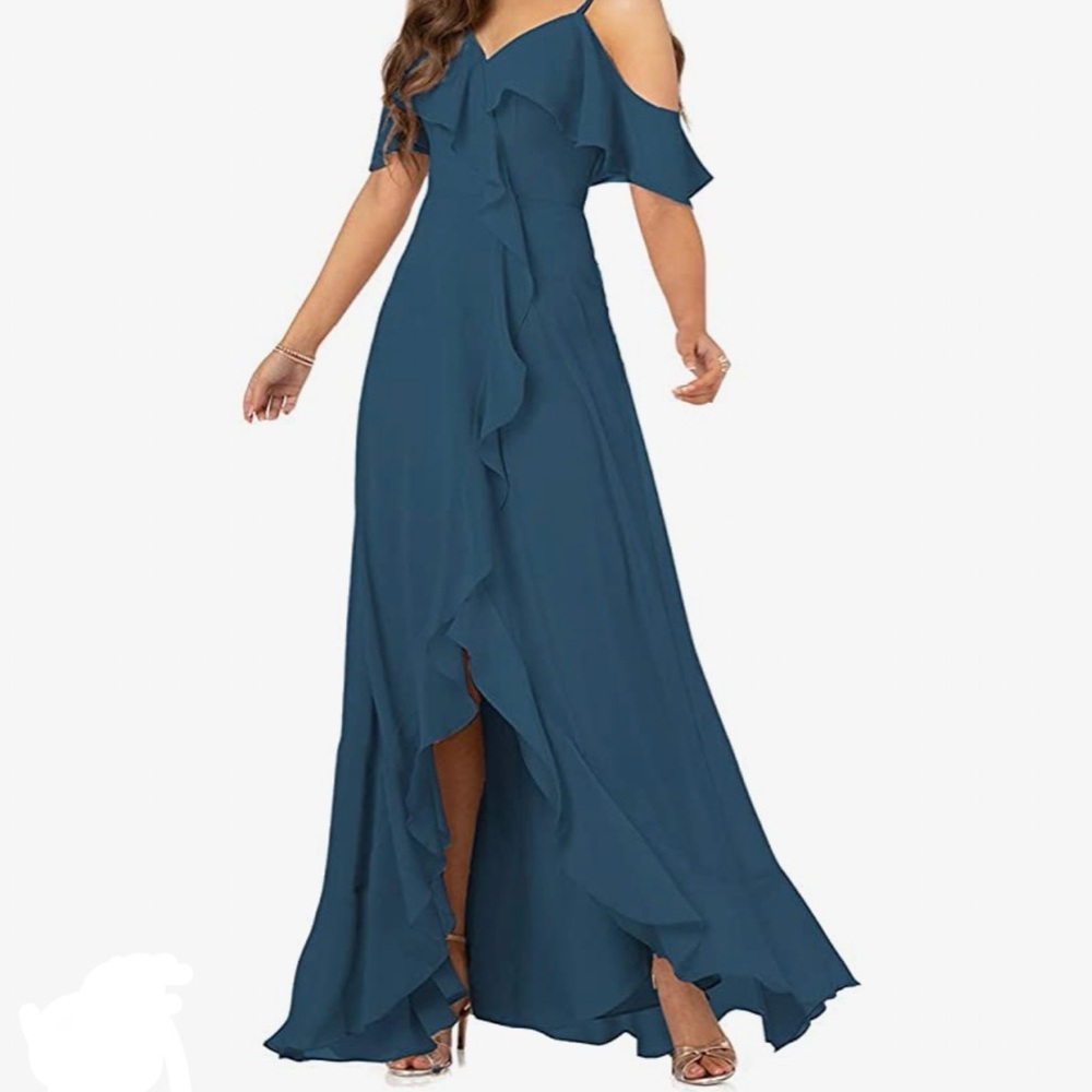🧿PRICE FIRM🧿 YMSHA (AMAZON) Chiffon Bridesmaid High Low Ruffle Formal  Dress